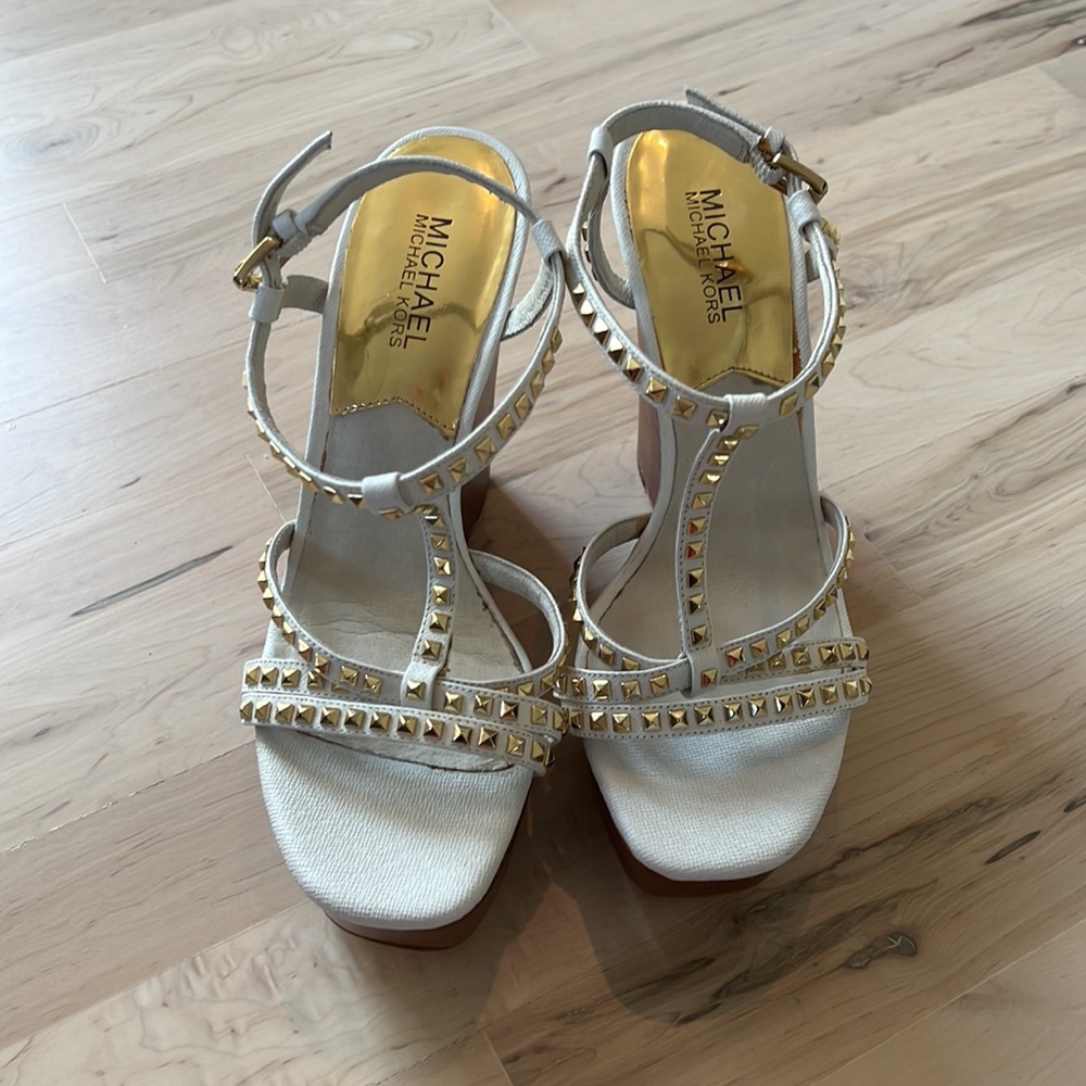 Michael Kors white wedges with gold studs